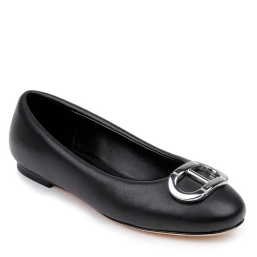 Dee Ocleppo Black Leather upper Flats ballet with Silver Buckle size 6.5 NWOB